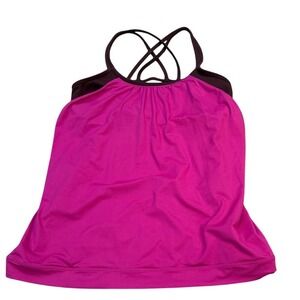 Athleta Pink Brown Strappy Cross Back Tank Top with Built-in Shelf Bra Large